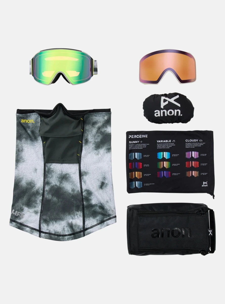 Anon M4 (Cylindrical) Goggles & MFI Face Mask & Spare Lens 2026 - Tilt Shift / Perceive Variabe Green Lens - Elevation107