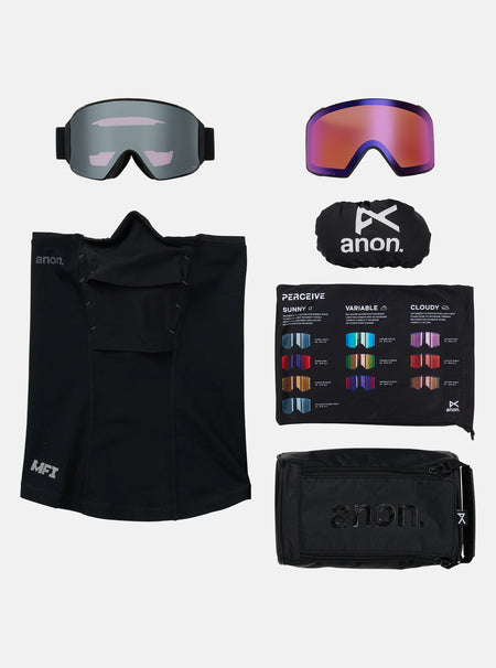 Anon M4 (Cylindrical) Goggles & MFI Face Mask & Spare Lens - Smoke / Perceive Sunny Onyx Lens - Elevation107