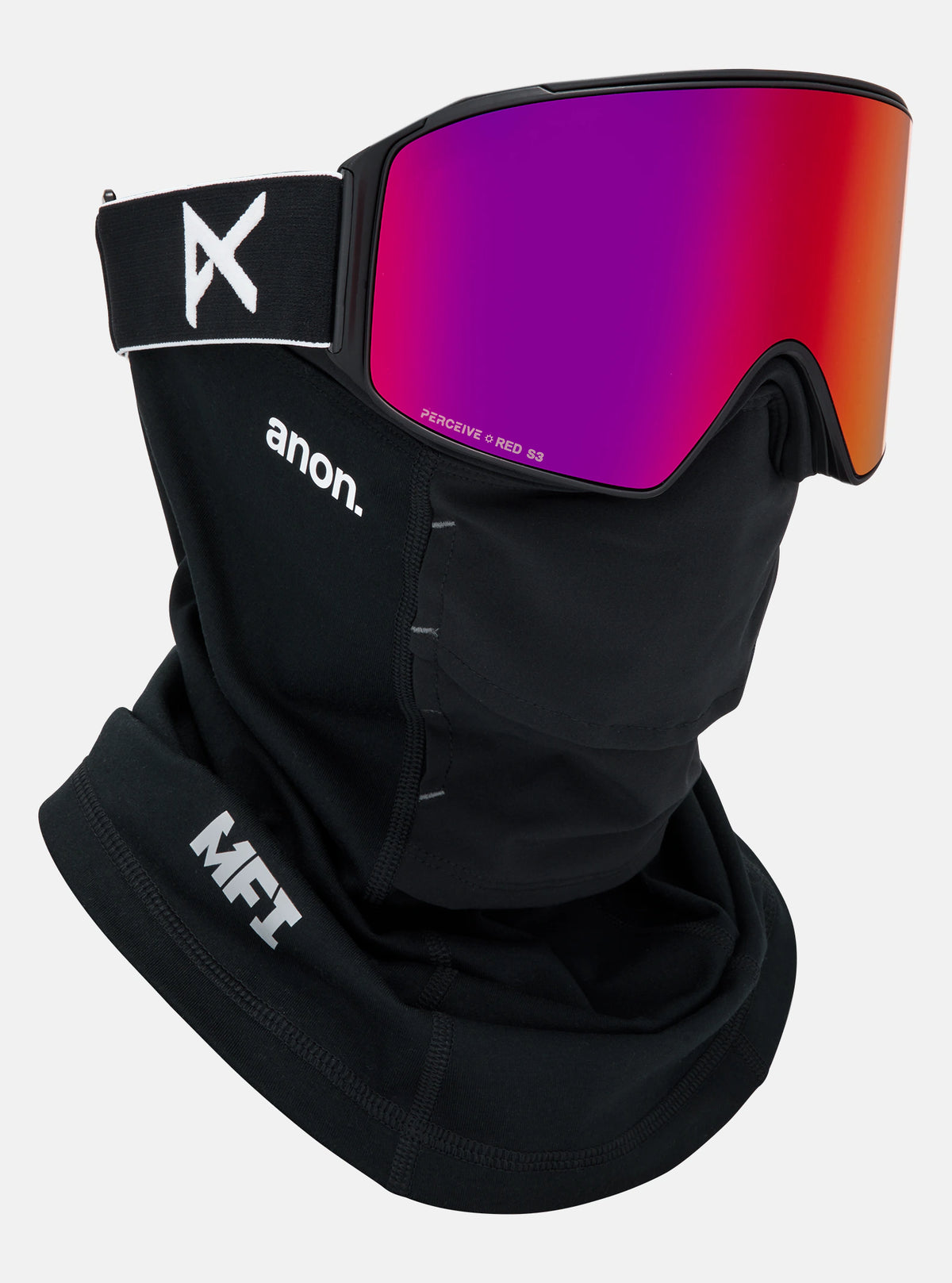 Anon M4 (Cylindrical) Goggles & MFI Face Mask & Spare Lens - Black / Perceive Sunny Red Lens - Elevation107