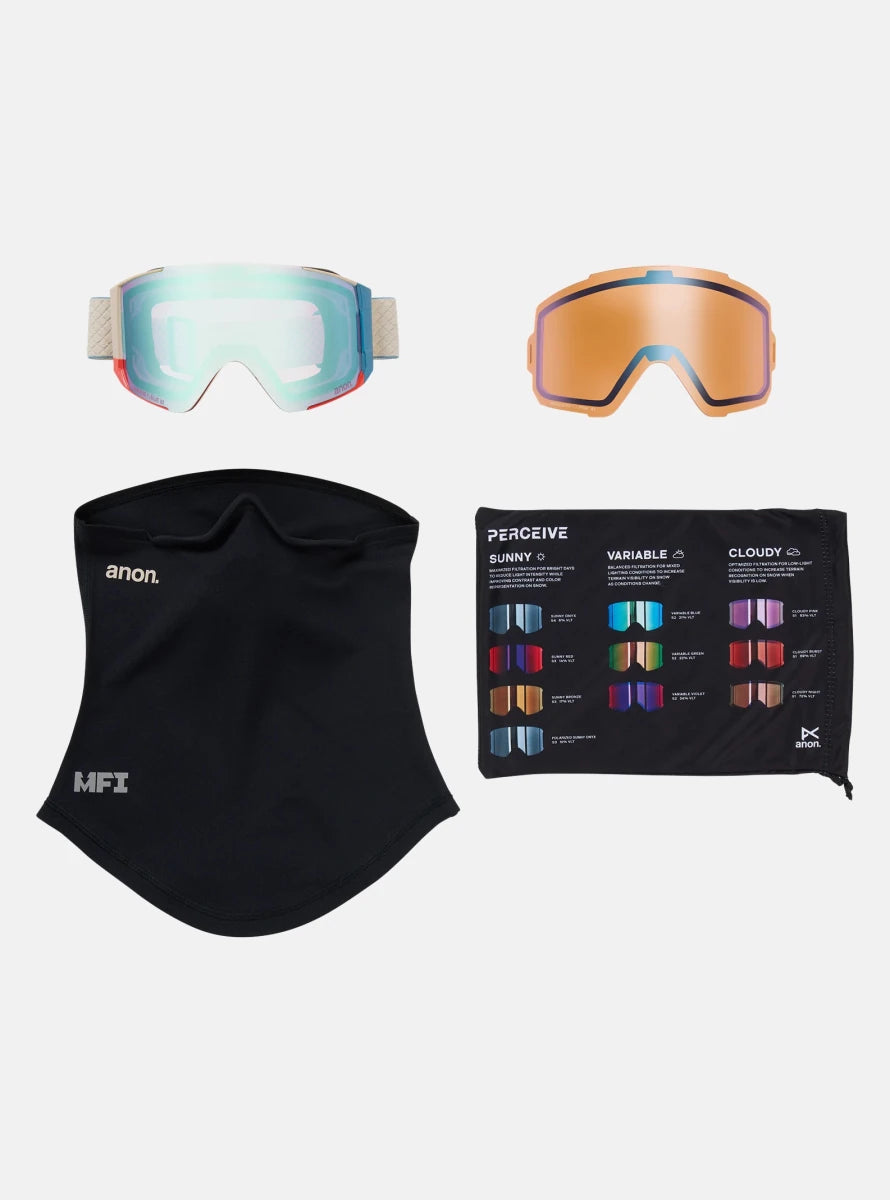 Anon Sync Goggles & MFI Face Mask & Spare Lens 2026 - Oat / Perceive Variable Blue Lens - Low Bridge Fit - Elevation107