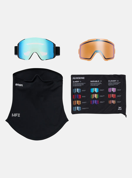 Anon Sync Goggles & MFI Face Mask & Spare Lens - Black / Perceive Variable Blue Lens - Low Bridge Fit - Elevation107