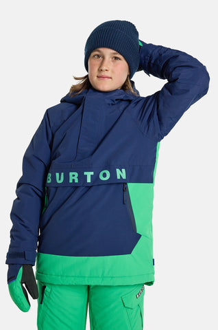 Burton Frostner Anorak Jacket Kids 2024 Dress Blue / Galaxy Green