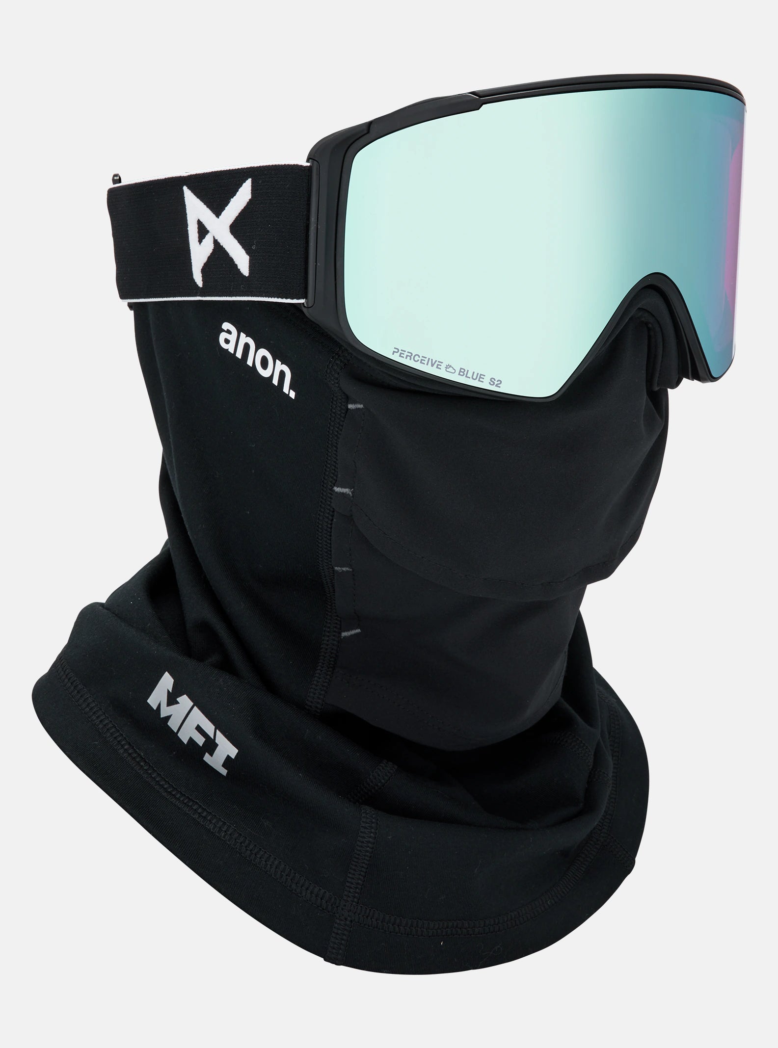 Anon M4S (Cylindrical) Goggles & MFI Face Mask & Spare Lens - Black / Perceive Variable Blue Lens - Elevation107