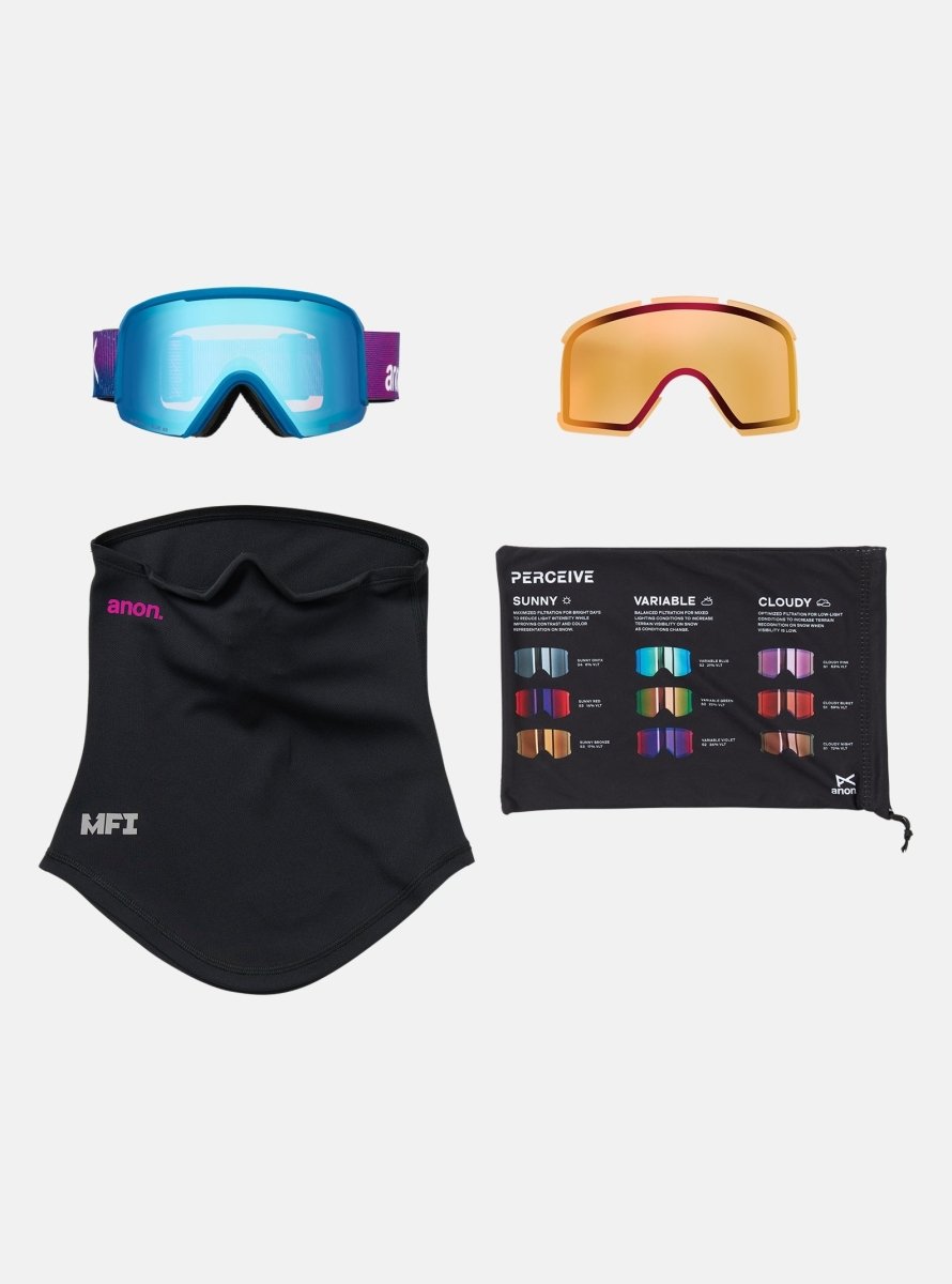 Anon Nesa Goggles & Spare Lens - Pink Denim / Perceive Variable Blue Lens - Low Bridge Fit - Elevation107