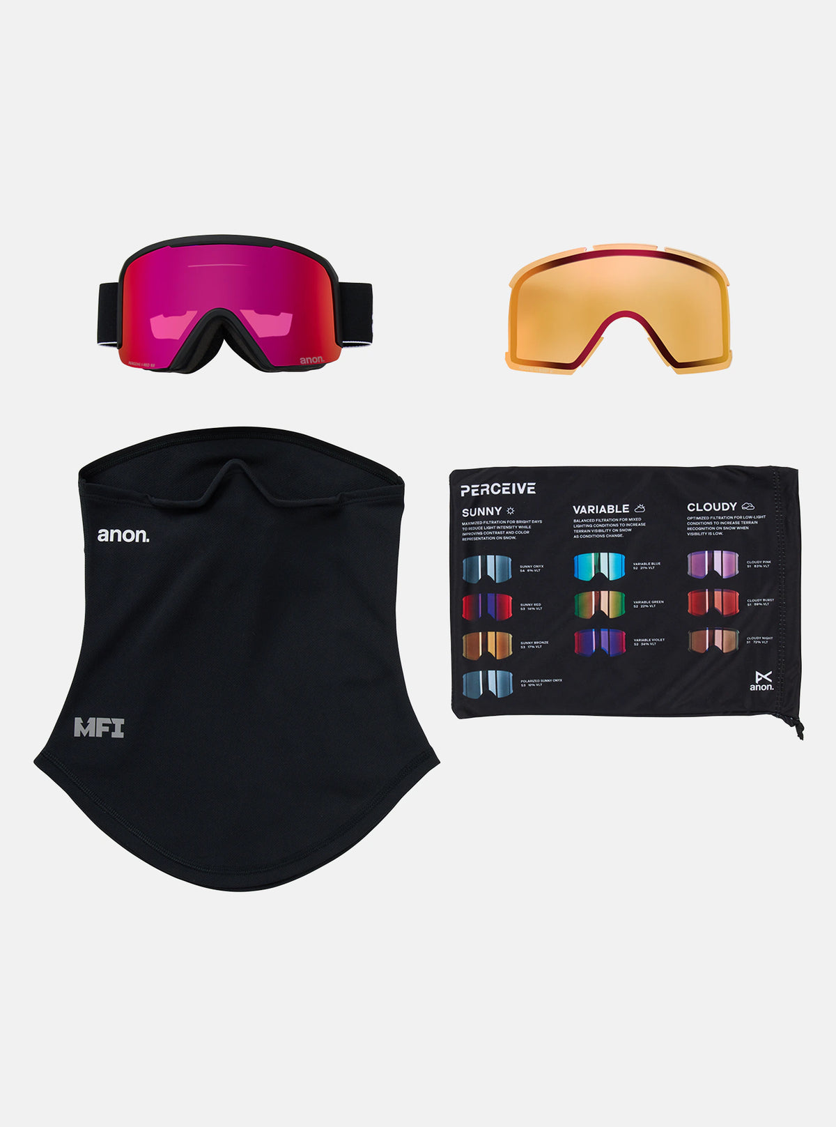 Anon Nesa Goggles & Spare Lens - Black / Perceive Sunny Red Lens - Low Bridge Fit - Elevation107