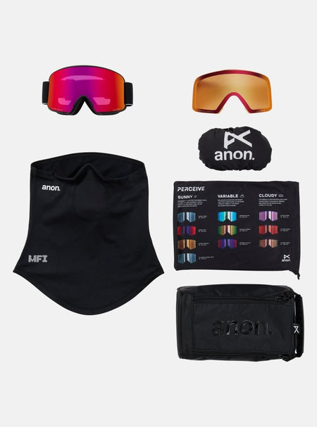 Anon M6 Goggles & MFI Face Mask & Spare Lens - Black / Perceive Sunny Red Lens - Low Bridge Fit - Elevation107