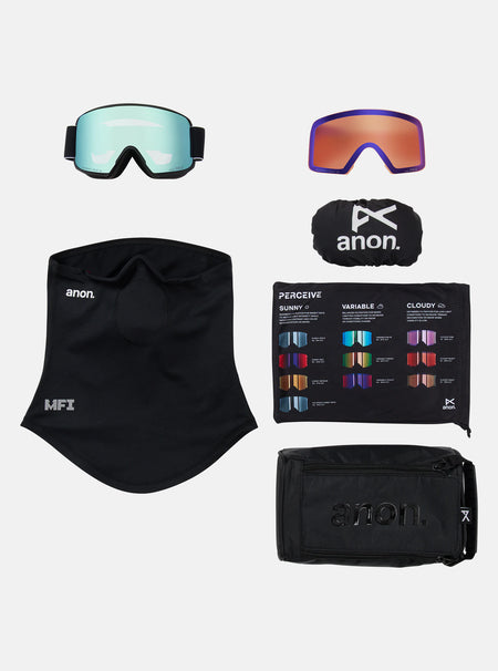 Anon M6S Goggles & MFI Face Mask & Spare Lens - Black / Perceive Variable Blue Lens - Elevation107