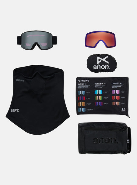 Anon M6S Goggles & MFI Face Mask & Spare Lens - Smoke / Perceive Sunny Onyx Lens - Low Bridge Fit - Elevation107