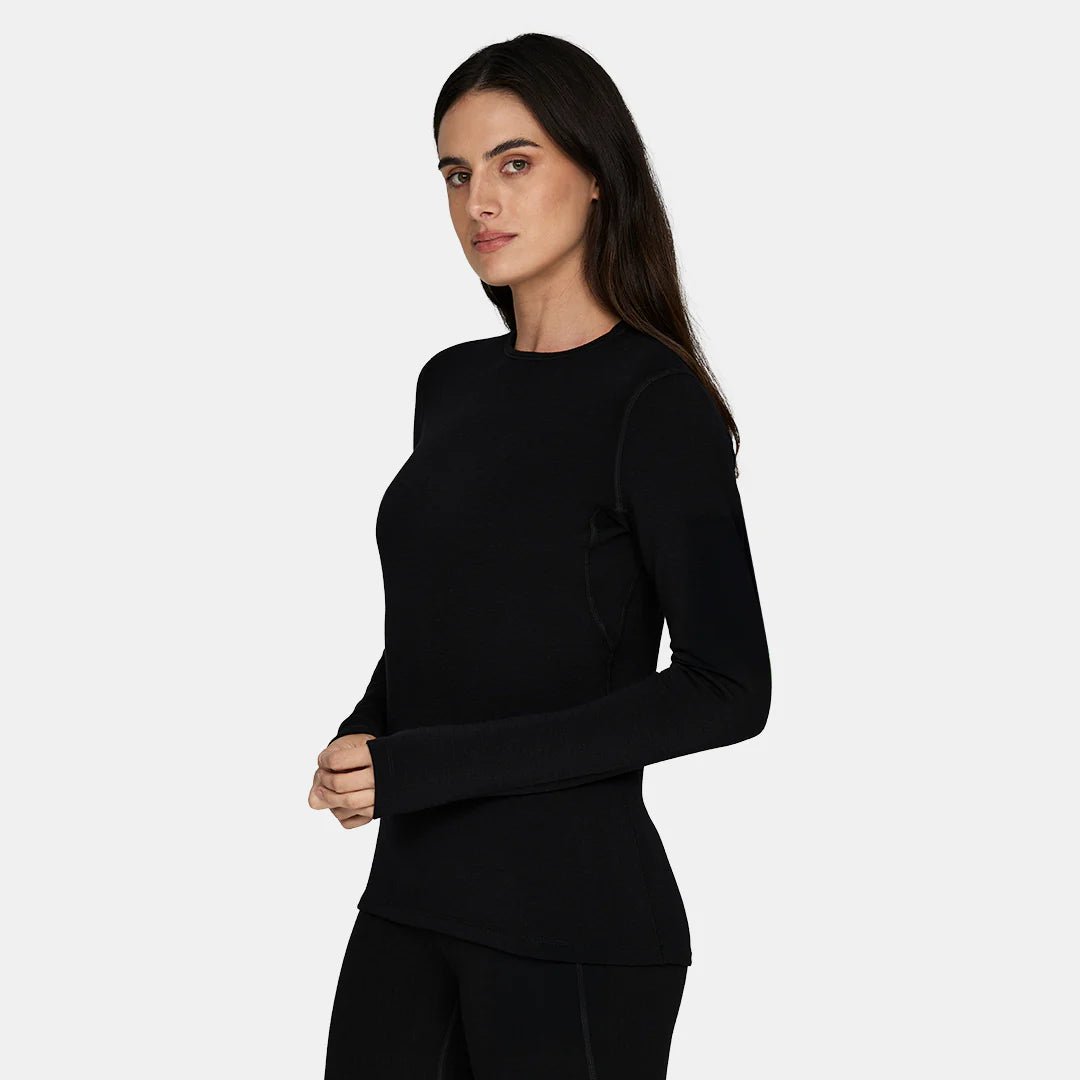 Le Bent Heavyweight Grid Fleece Crew Womens Base Layer Black - Elevation107