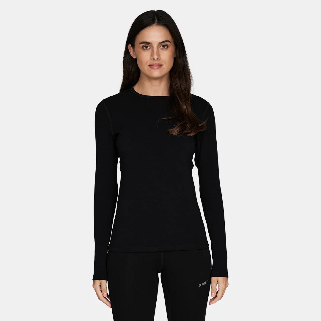 Le Bent Heavyweight Grid Fleece Crew Womens Base Layer Black - Elevation107