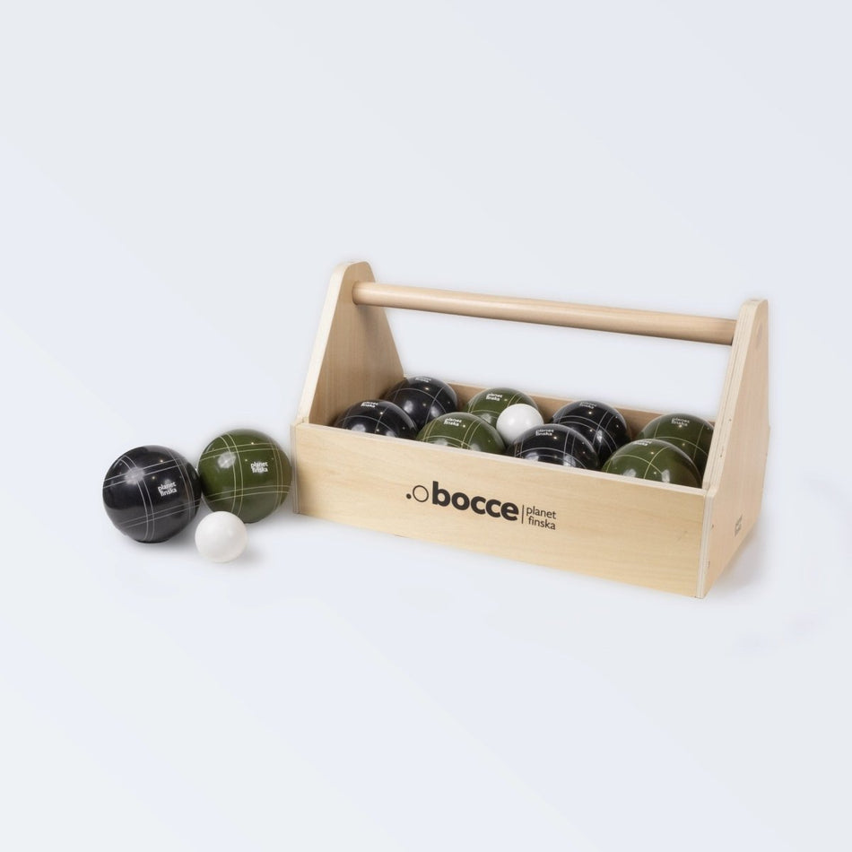 Planet Finska Premium Bocce in Tool Box - Charcoal Black / Moss Green - Elevation107