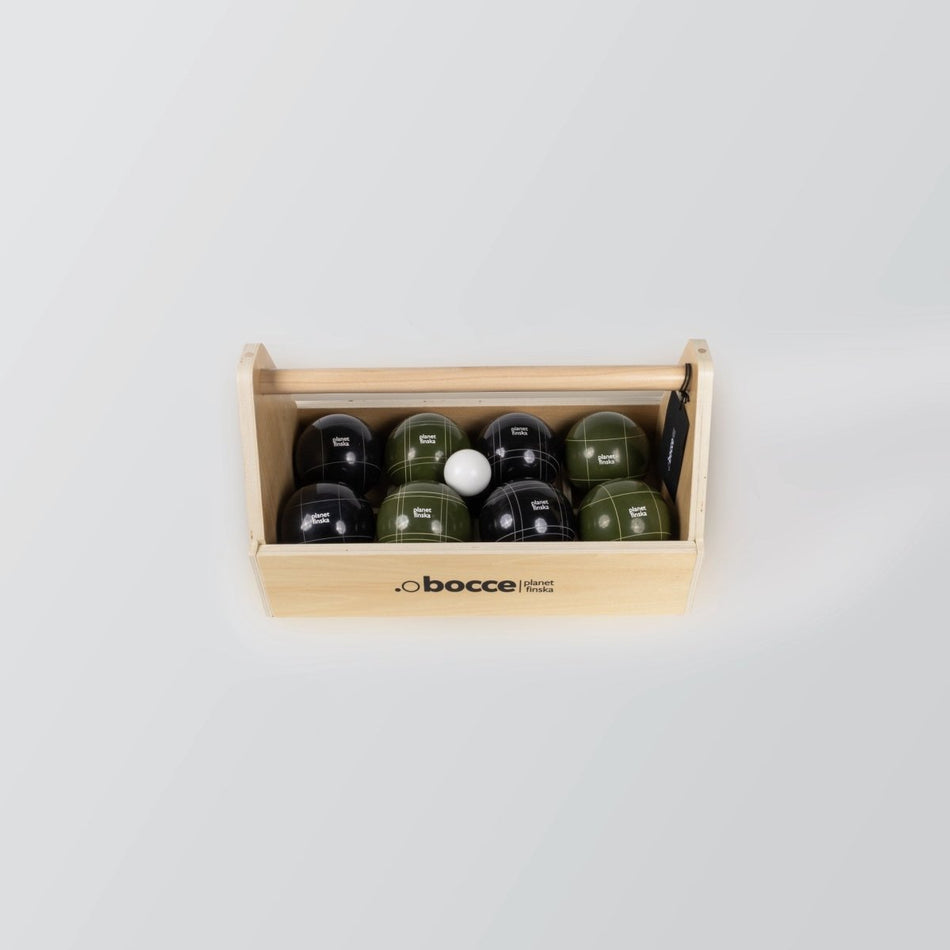 Planet Finska Premium Bocce in Tool Box - Charcoal Black / Moss Green - Elevation107