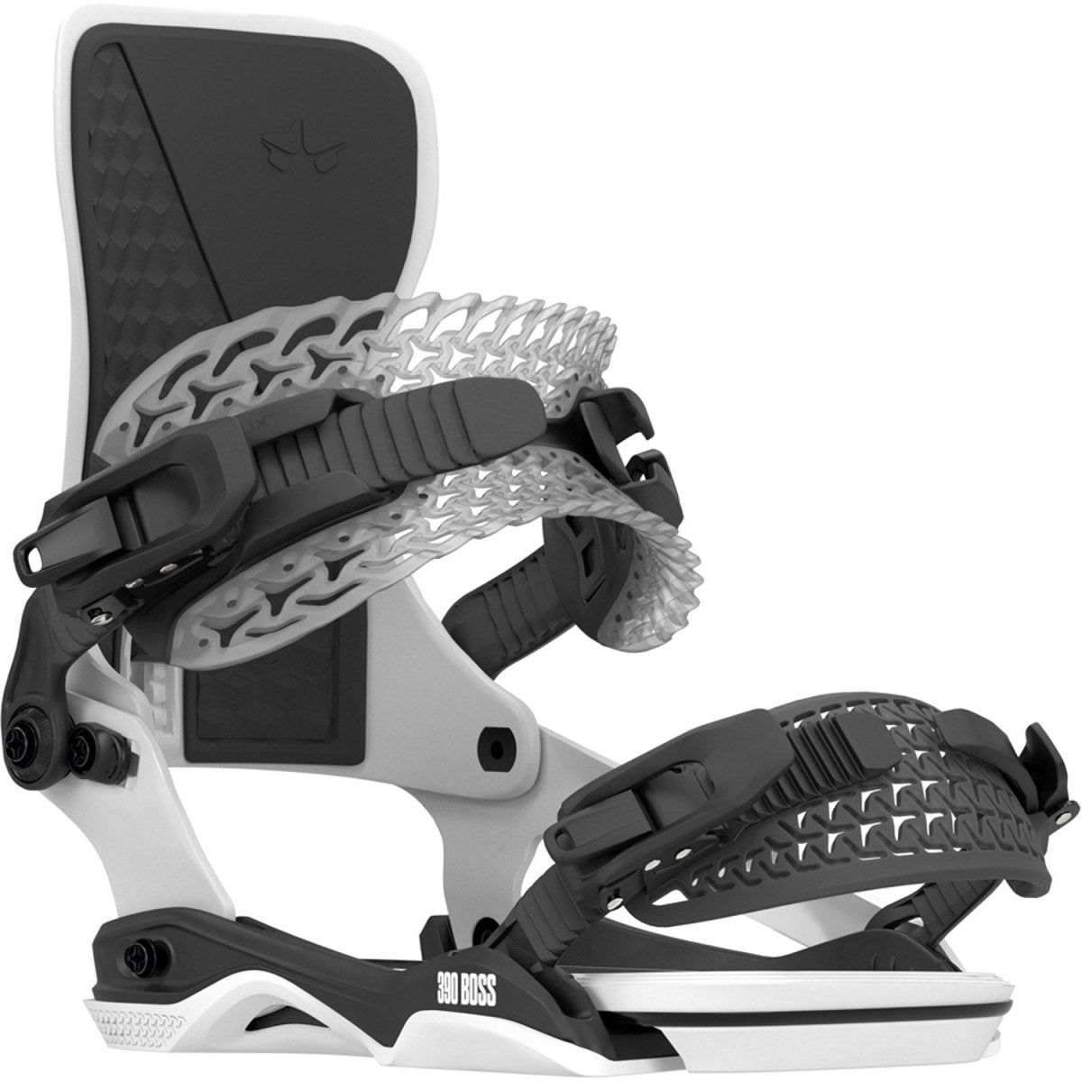 Rome 390 Boss AsymWrap Snowboard Bindings Mens 2026 White / Black - Elevation107