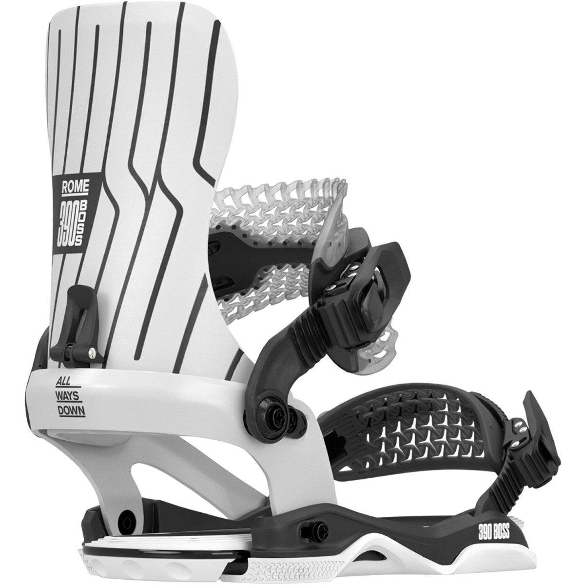 Rome 390 Boss AsymWrap Snowboard Bindings Mens 2026 White / Black - Elevation107