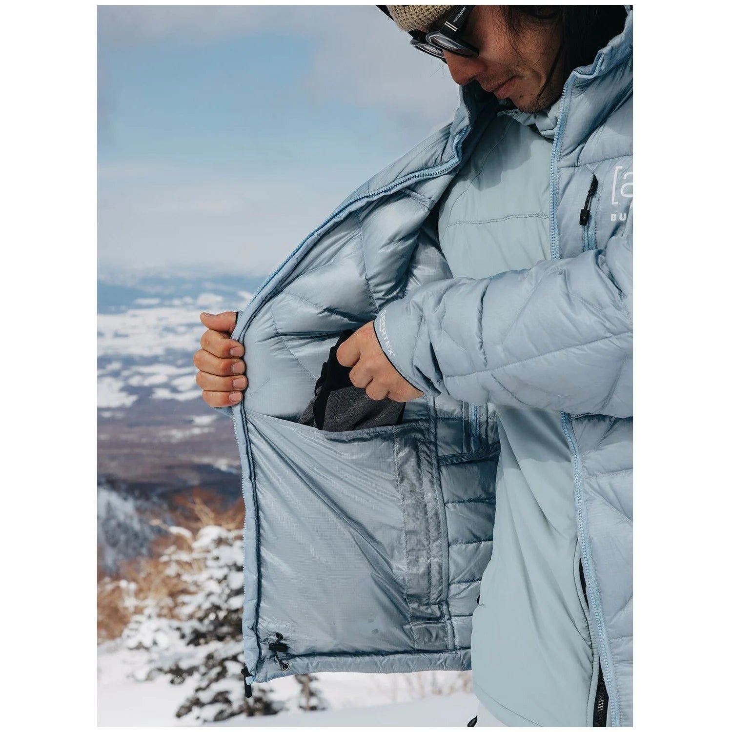 Burton [ak] Baker Hooded Down Jacket Mens 2025 Dusty Blue - Elevation107