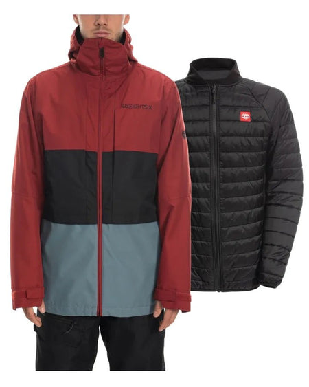 686 | Smarty 3 - in - 1 Form Mens Snow Jacket | Rusty Red Colourblock - Elevation107