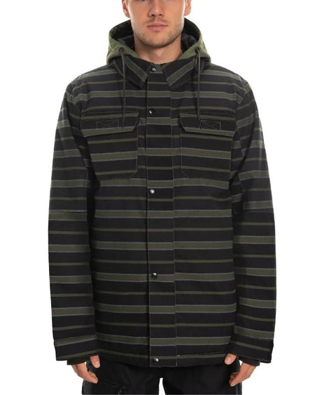 686 | Woodland Insulated Mens Snow Jacket | Surplus Green Stripe - Elevation107
