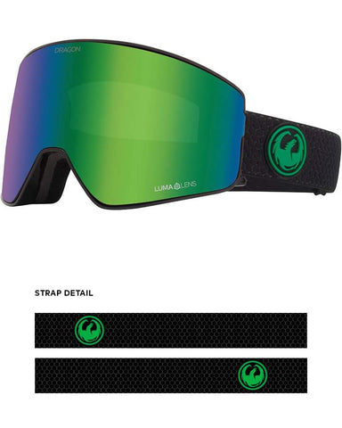Dragon PXV2 Asian Fit Snow Goggles Split / Lumalens Green Ion + Spare Lens